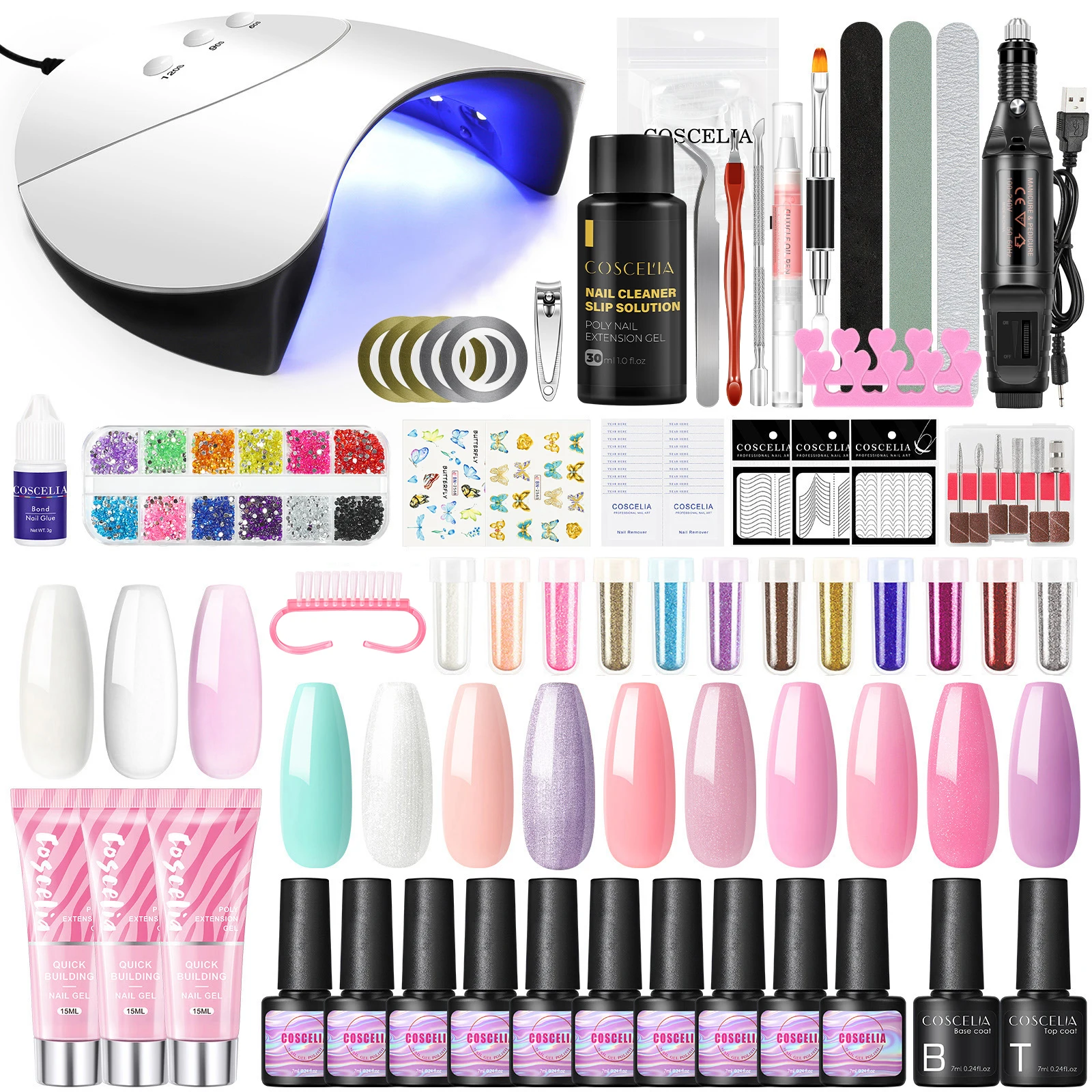 

Набор для маникюра COSCELIA, аппарат для маникюра с лампой на 36 Вт, гель-лаком для удлинения и верхнего покрытия ногтей