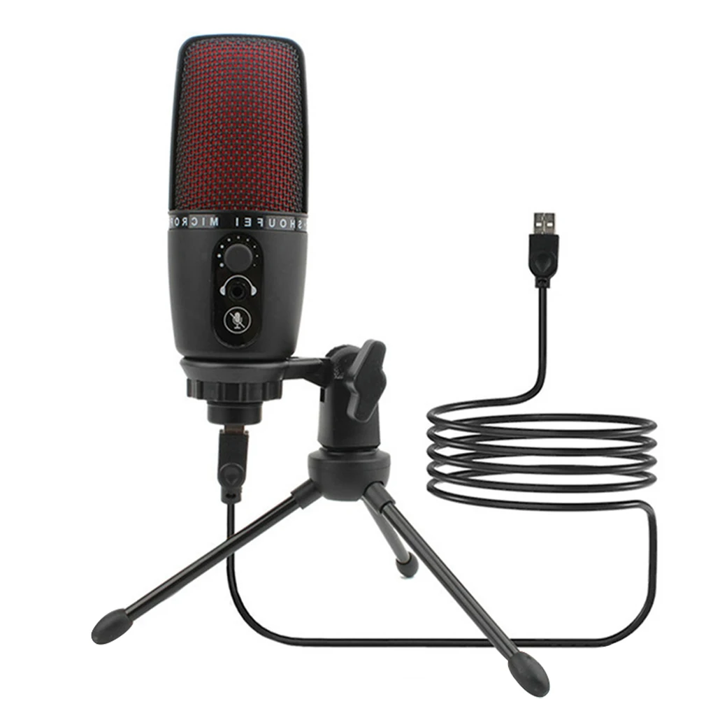 

Computer Wired Condenser Microphone Live Streaming Video Chatting Singing Noise Cancelling Adjustable Mic Low Latency