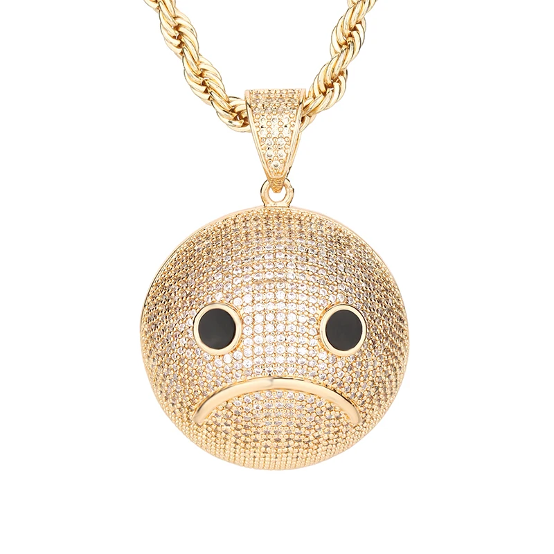 

Fashion Hip Hop 14k Gold Plated Crying face cubic zirconia Copper Pendants and Necklaces
