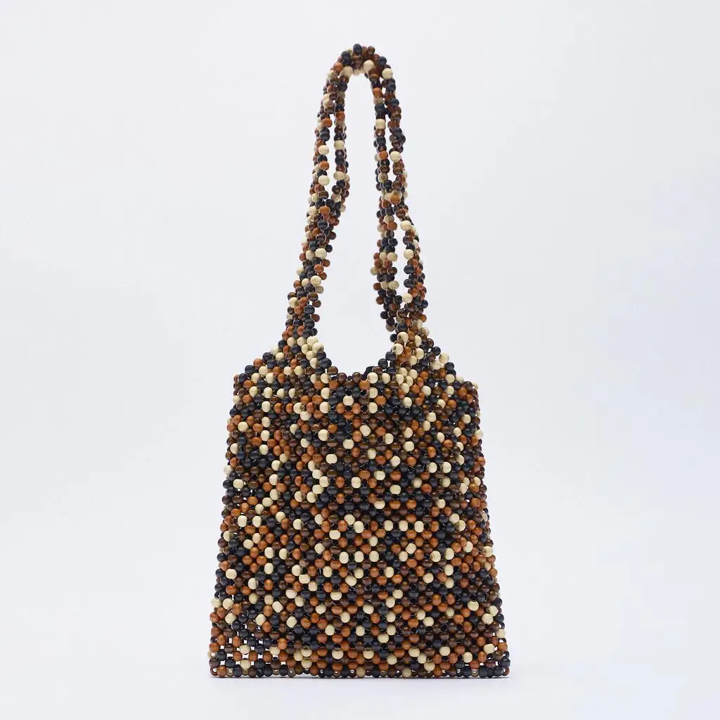 Hollow Out Wooden Beaded Shoulder Bag Women High Quality Hand-woven Bamboo Handbag Summer 2022