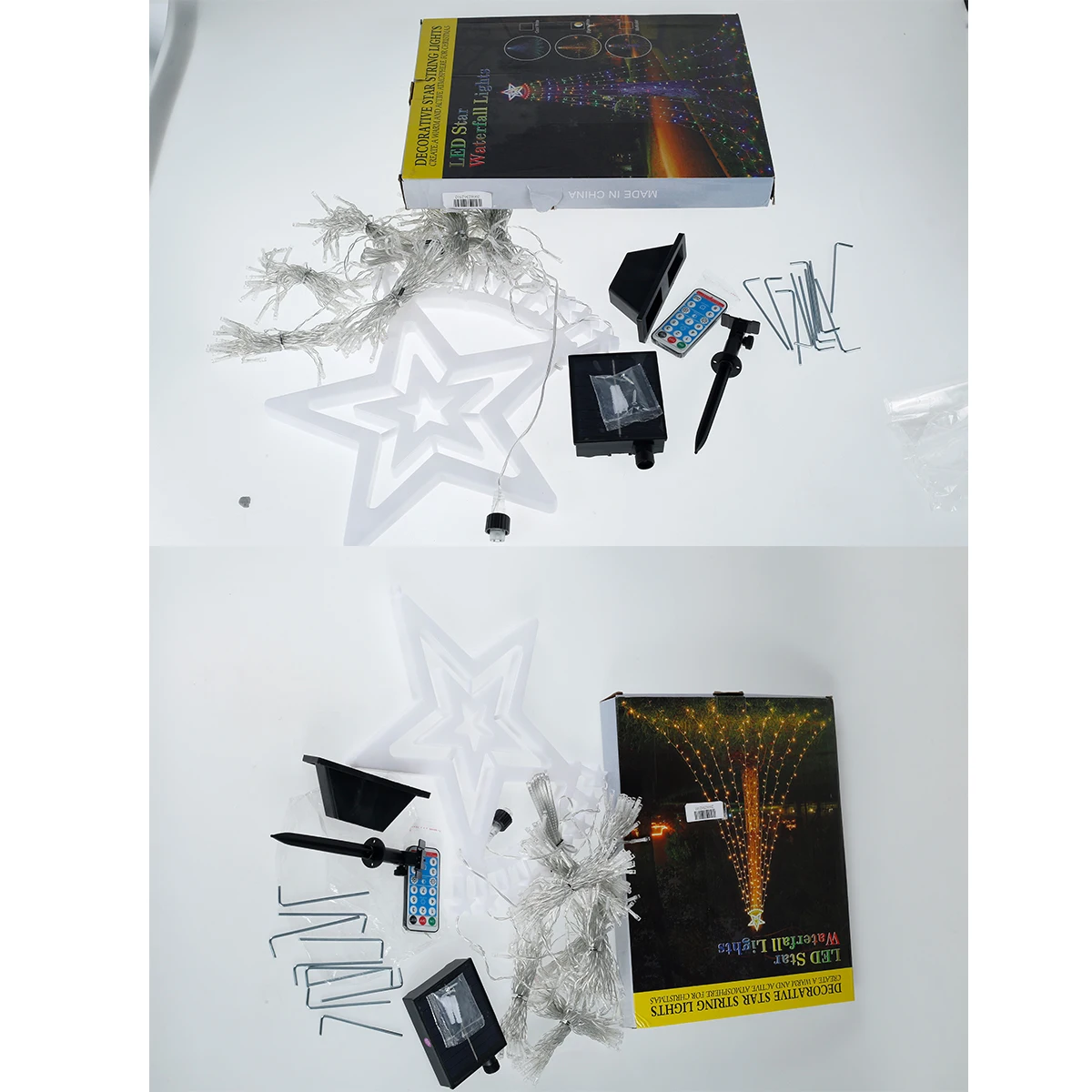 

New Solar Star String Lights 11.5ft 350 LED Star Waterfall String Light IP43 Waterproof LED Star Hanging Twinkle Fairy Lights