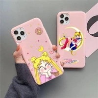 cartoon sailor moon cute girl phone case for iphone 13 12 11 pro max mini xs 8 7 6 6s plus x se 2020 xr matte candy pink cover