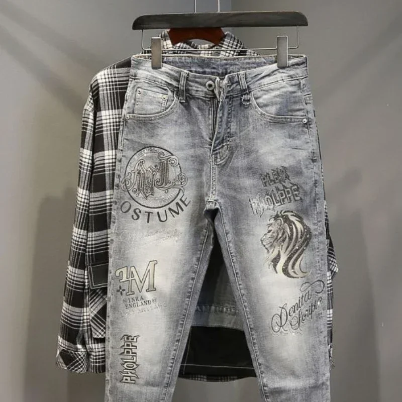 Мужские джинсы в стиле гранж Y2k укороченные брюки большого размера мужские