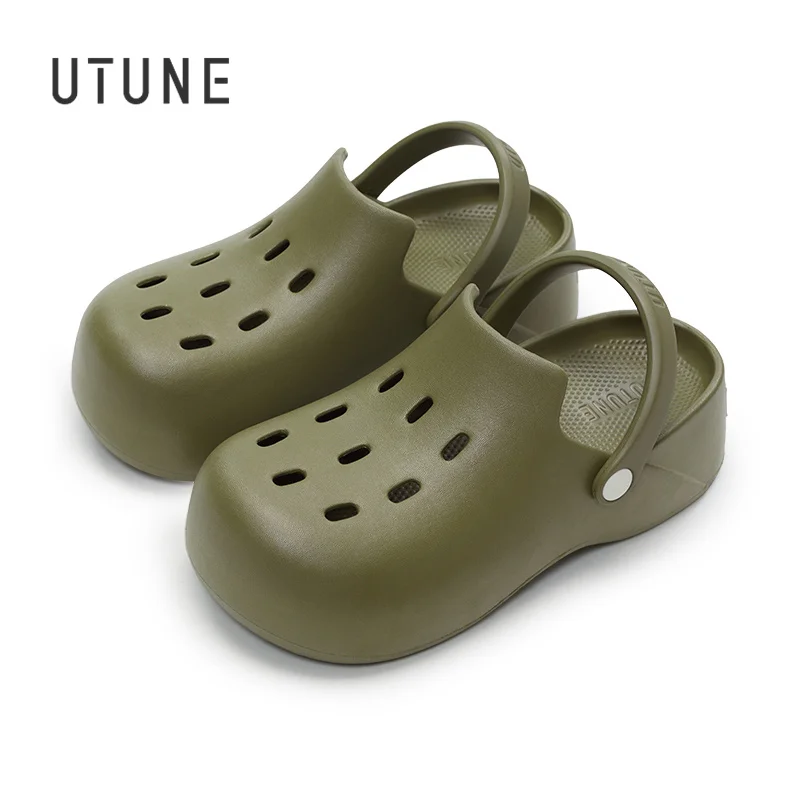 UTUNE Women's Mules DIY Hole Sandals for Girls Summer Platform Shoes Beach Outside EVA Slides Soft Non-slip Indoor Slippers