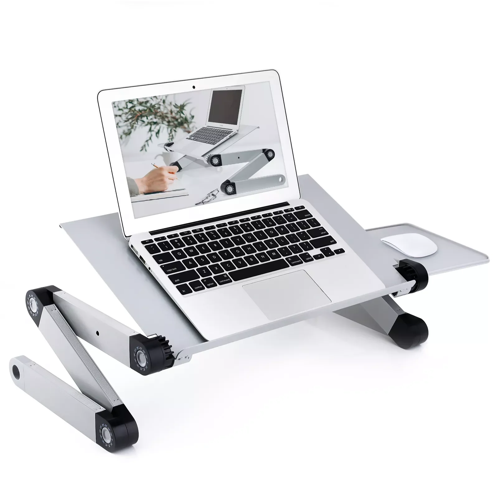 

RAINBEAM Adjustable Aluminum Laptop Desk Stand Table Vented Ergonomic TV Bed Lap Desk Work from Home Office Riser Couch Silver