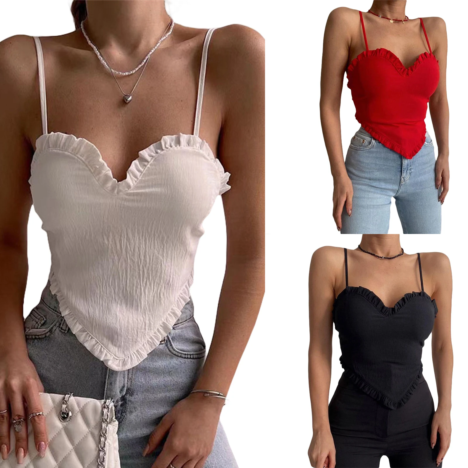 

Однотонные Топы на бретельках, летние простые Стильные асимметричные топы без рукавов с глубоким V-образным вырезом, открытой спиной и обор...