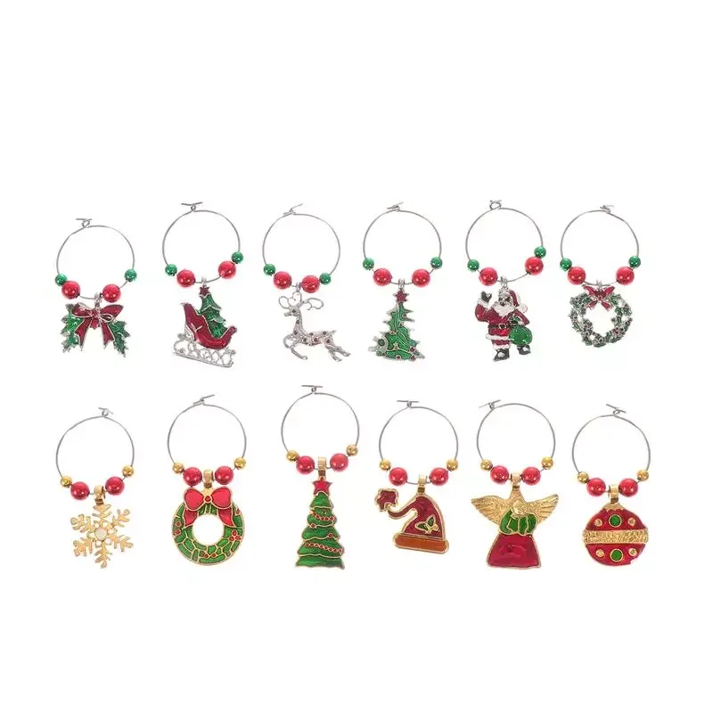 

12Pcs Christmas Wine Markers Charms Alloy Drink Markers Table Decoration Accessories (Assorted Color)