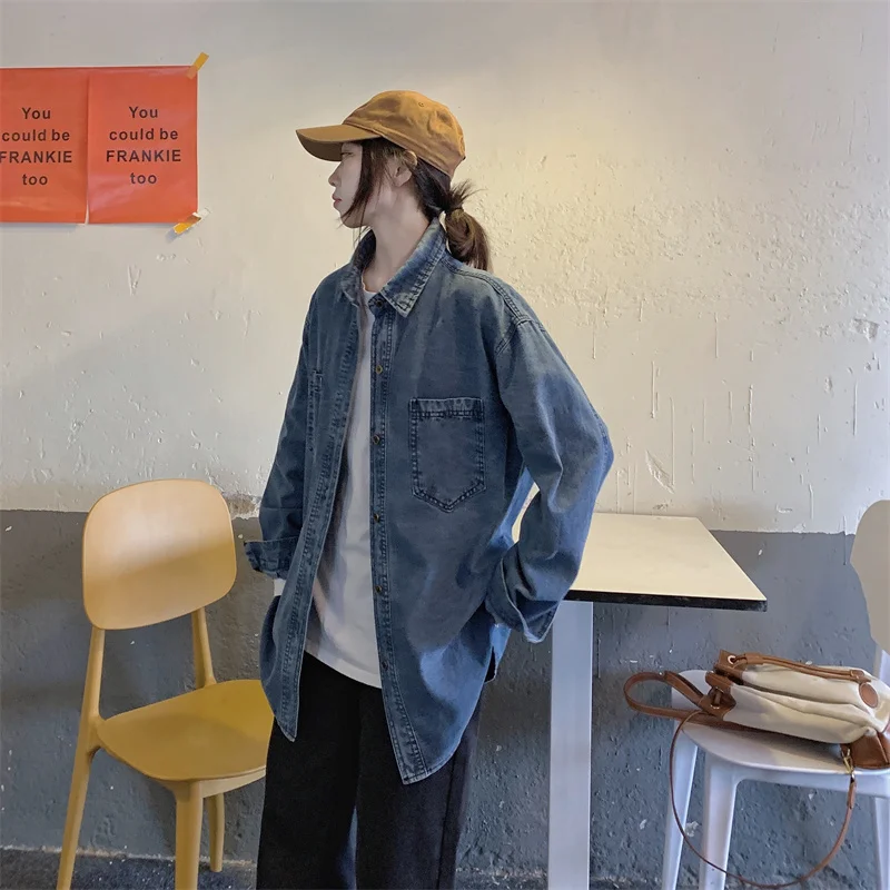 

Vintage Blouses for Women Fashion Loose Denim Shirt Jackets 2023 Blusas Mujer De Moda Y2k Tops Korean Oversized Shirts Blouse