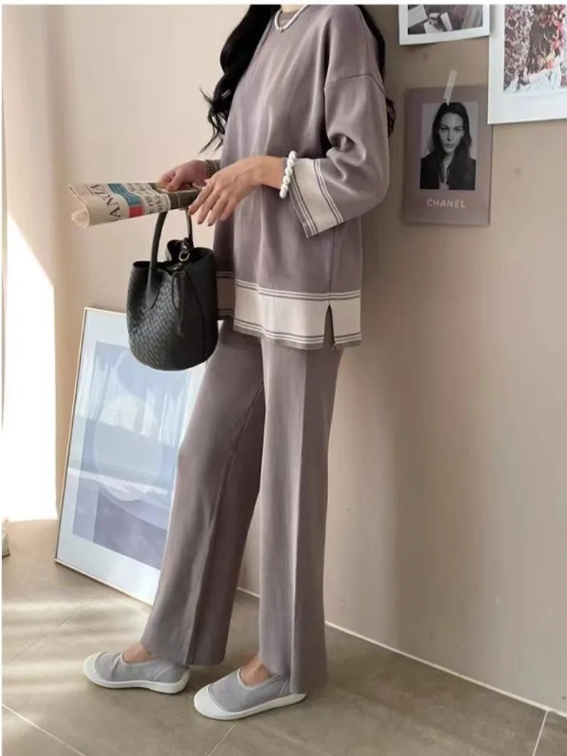 Повседневный свободный вязаный комплект из 2 предметов на осень/зиму женский