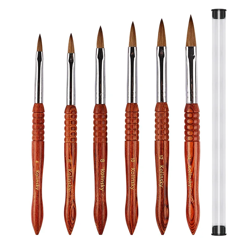 

New High Quality Nail Enhancement Tool 6pc Mink Hair Crystal Nail Enhancement Brush Mahogany Rod Crystal Nail Carving Brush