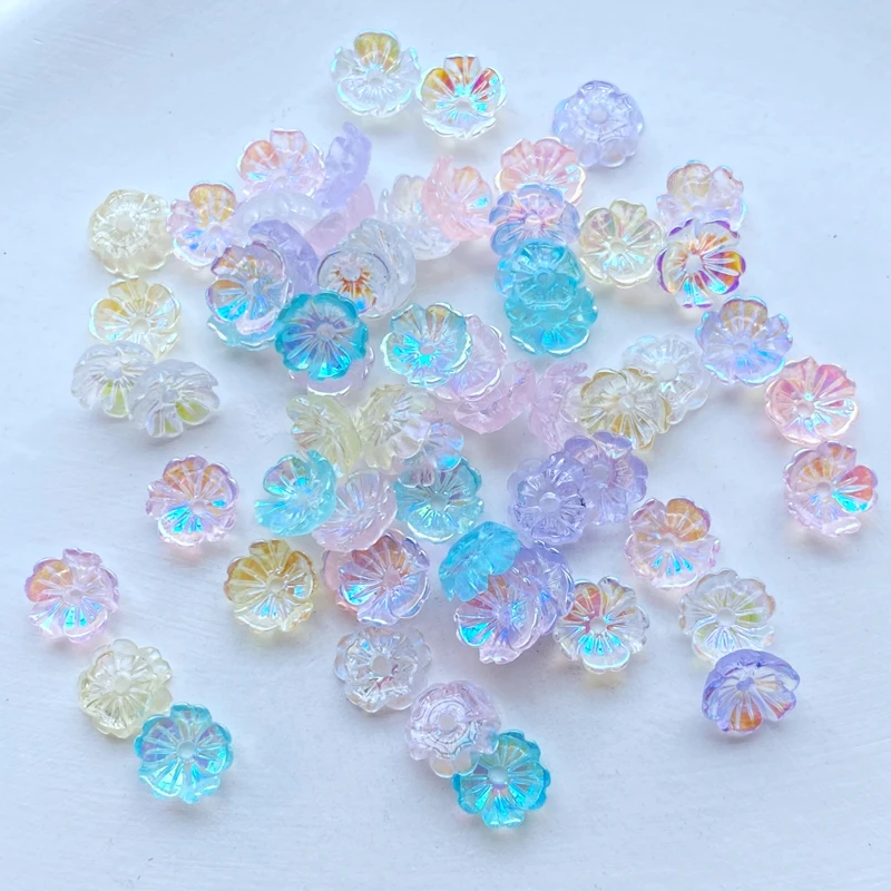 

100Pcs New Cute Mini Shiny Perforable Floret Resin Figurine Crafts Flatback Cabochon Ornament Jewelry Making Hairwear Accessorie