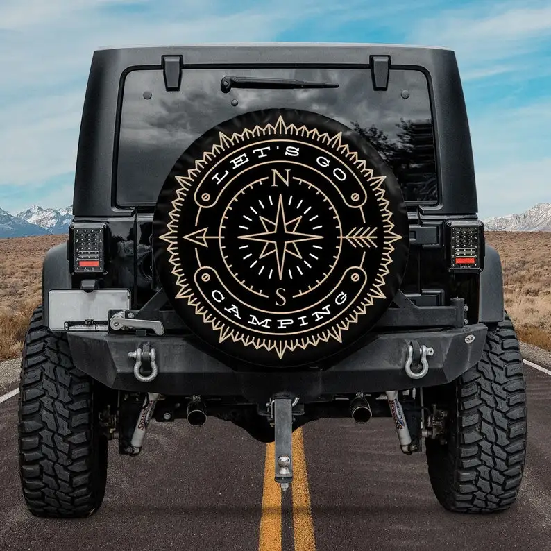 

For Father Lets Go Camping Tire Cover Compass Tire Spare Cover Gift For Man Personalized Spare Tire Cover Gift For Car Lover