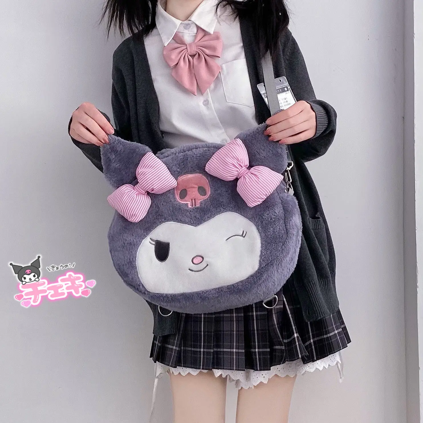 Japanese Cute Student JK Portable Crossbody Backpack Kuromi Plush Bag Large Capacity Daily Sanrio Cartoon student school