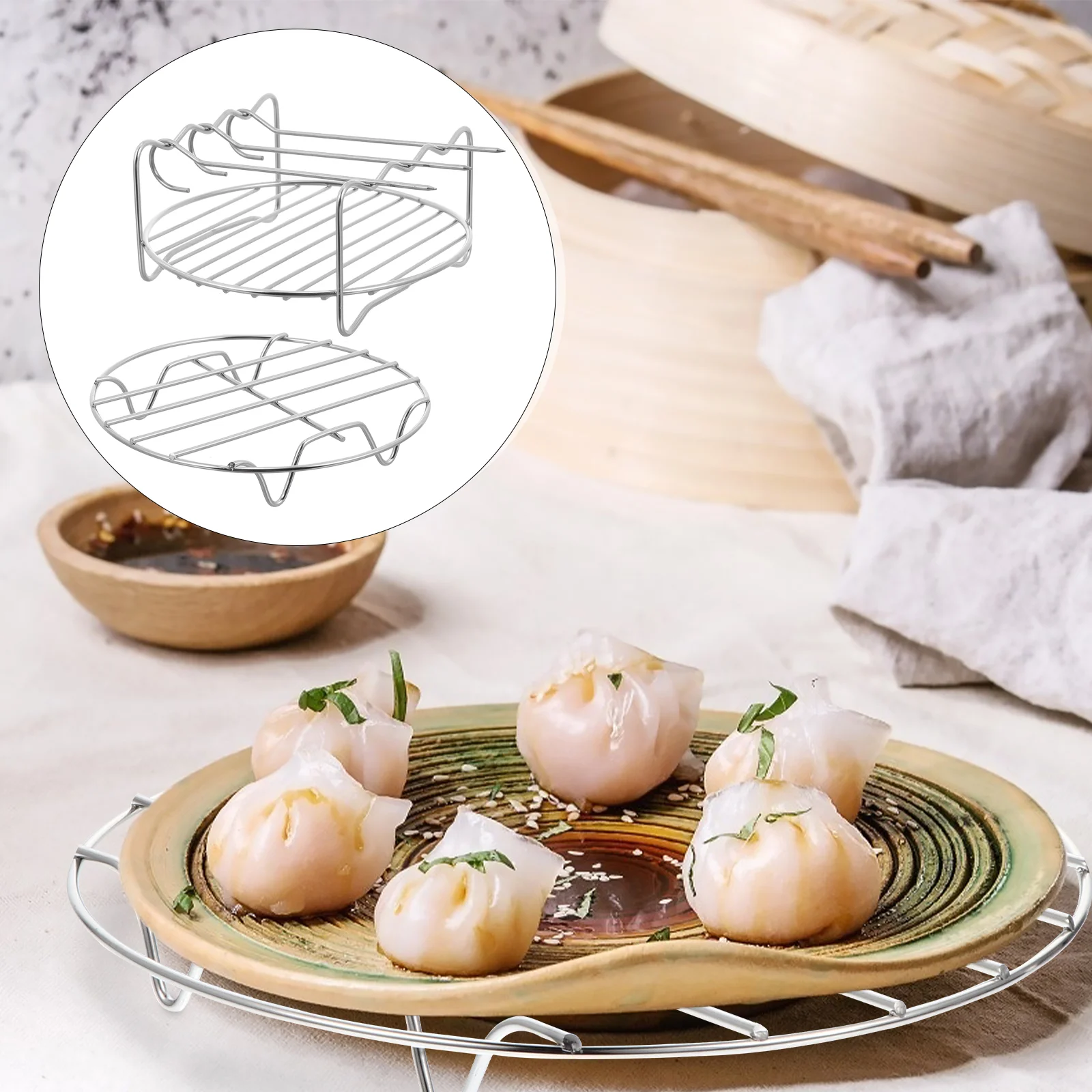 

Rack Steamer Steaming Air Fryer Trivet Cooking Round Stand Steam Cooling Cooker Pressure Baking Grill Wire Canning Egg Set Racks