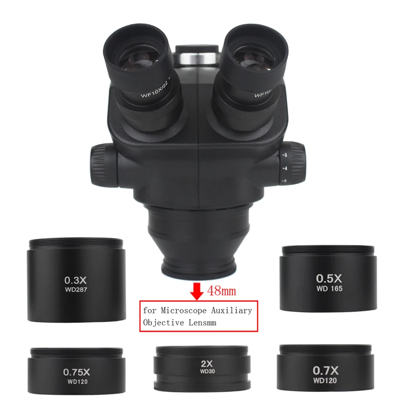 Фото WD30 WD165 WD120 0,3X 0,5X 0,7X 0,75X 1X 1,5X 2X тринокулярный микроскоп стереомикроскоп вспомогательный объектив линза Барлоу №1
