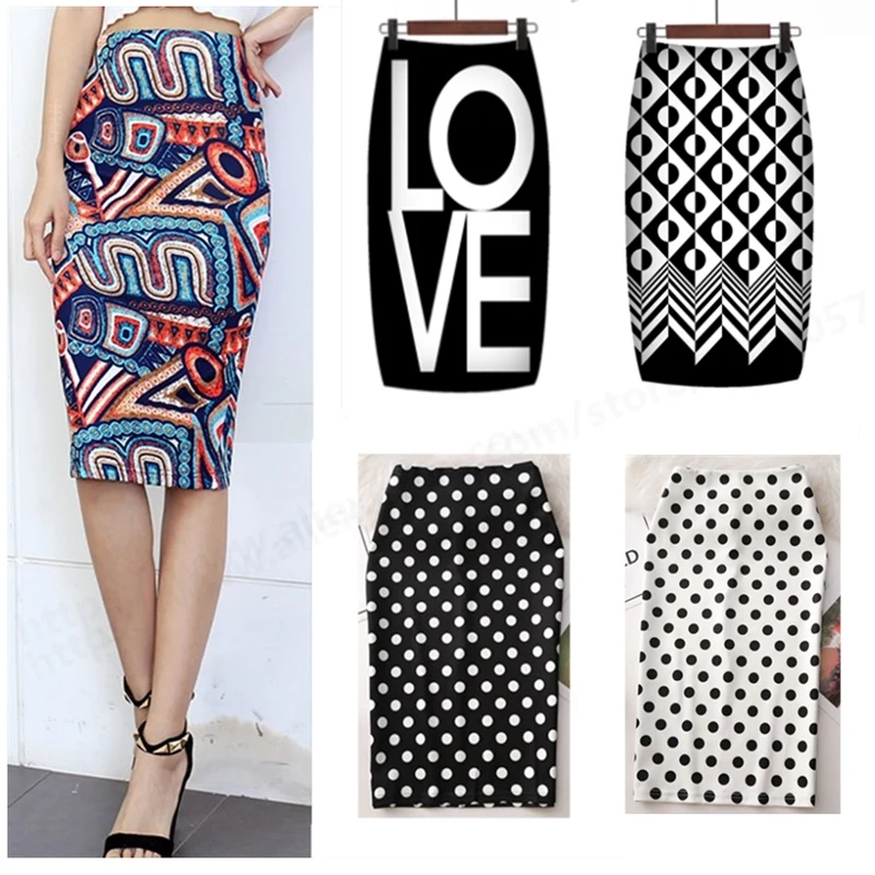 Женская юбка-карандаш средней длины с цветочным принтом