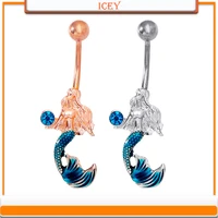 1pc mermaid belly ring crystal navel stud rhinestones belly navel jewelry stainless steel belly button ring zinc alloy navel bar