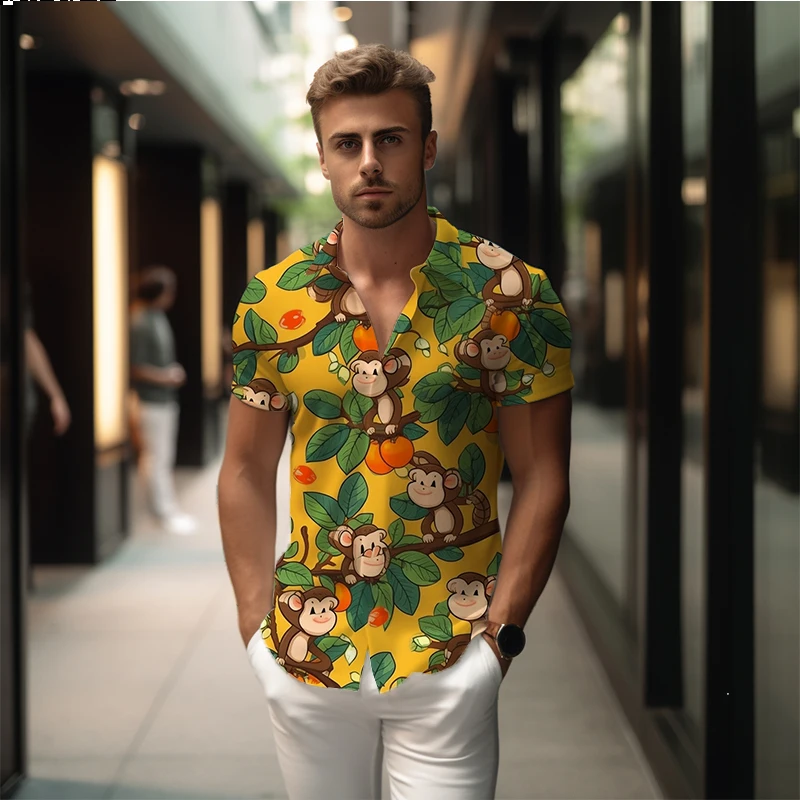 

Новая летняя мужская рубашка с 3D принтом обезьяны, мужская рубашка, Повседневная модная мужская рубашка для отпуска в стиле кэжуал, мужская рубашка высокого качества