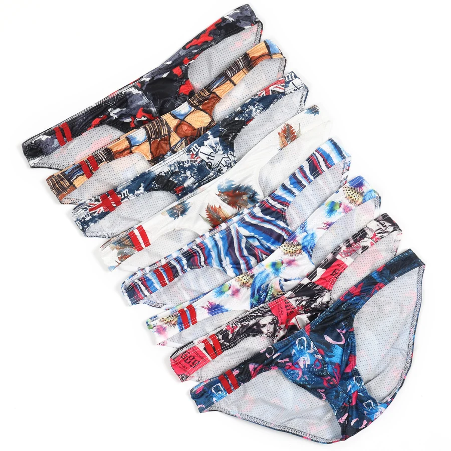 

5pcs Men Underwear Sexy Men Briefs Printed Mesh Male Panties Cueca Tanga Comfortable Underpants Man Breathable Quick Dry Briefs