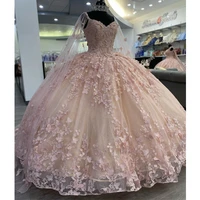 shinny pink vestido de 15 a%c3%b1os princess xv quinceanera dresses with cape butterfly applique beadig sweet 16 prom gowns