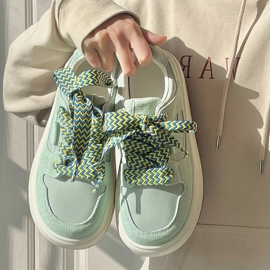 

Кроссовки женские на платформе, Вулканизированная подошва, на шнуровке, повседневная обувь, дизайнерские, зеленые, весна-осень 2023