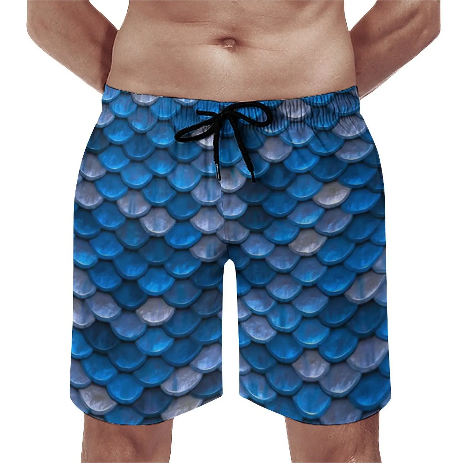 

Summer Board Shorts Blue Silver Mermaid Running Magical Fish Scales Design Beach Short Pants Casual Fast Dry Beach Trunks