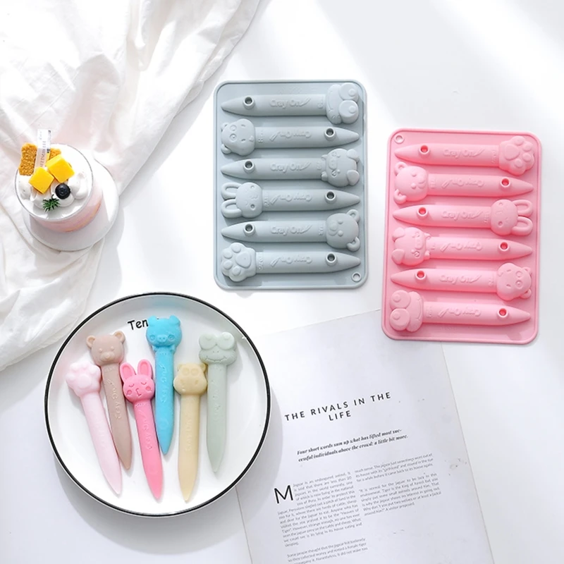 

6-in-1 Crayon Molds for DIY Palm Grip Crayons Soaps Candles Cute Animal Craft Molds Premium Silicone Oven Fridge Safe E8BE