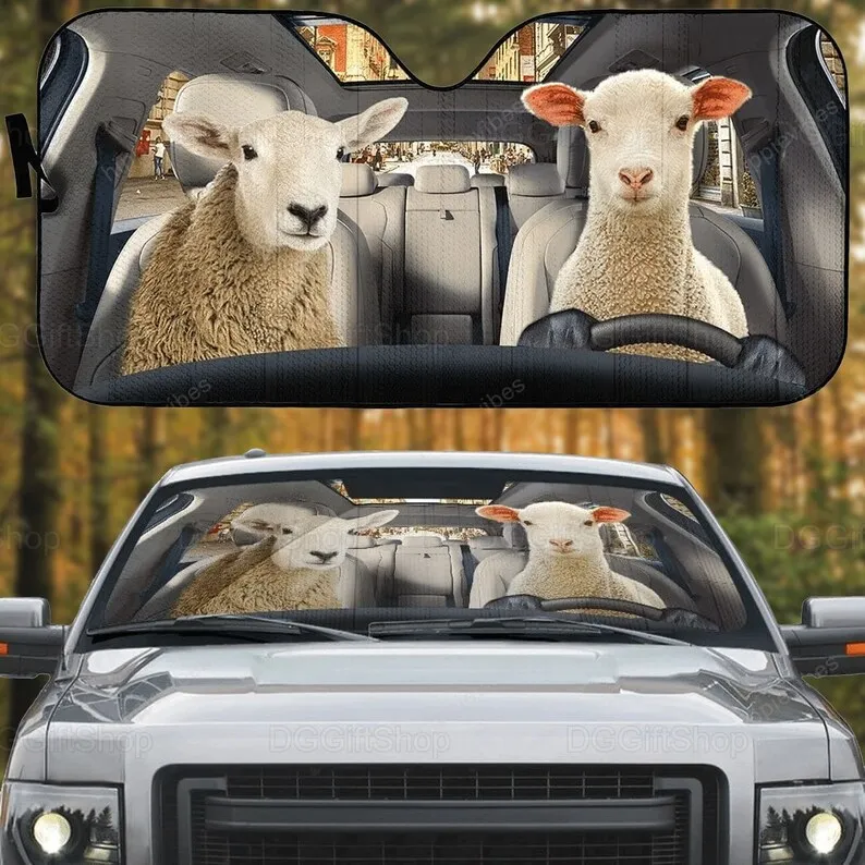 

Sheep Couple Car Sun Shade, Sheep Farm Life Gifts, Sheep Car Accessories, Car Decor, Gift For Him Her, Sheep Lovers