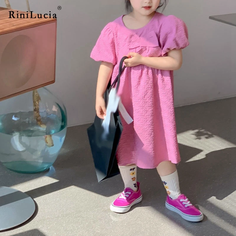 

RiniLucia Clothes New Infant Baby Short Sleeve Pink Dress Baby Girl Birthday Party Princess Dress For Girls Wedding Dresses