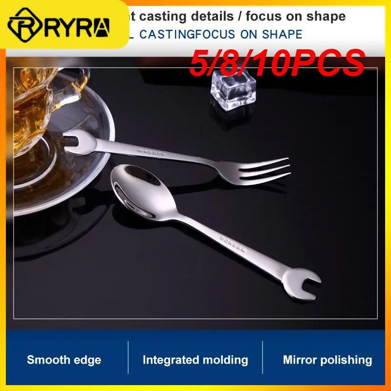 

5/8/10PCS Shape Tea Spoon Creative Long Forks Inner Fruit Dessert Wrench Fork Coffee Cutlery Set Cooking Accessories Tableware