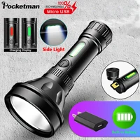 super bright led flashlight usb rechargeable flashlights waterproof torch long range flash light with side light