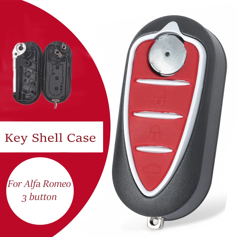 

KEYECU 3 Buttons Remote Car Key Shell Fob Uncut Blade Fit Folding Flip Car Key Case Cover for Alfa Romeo Mito Giulietta 159 GTA