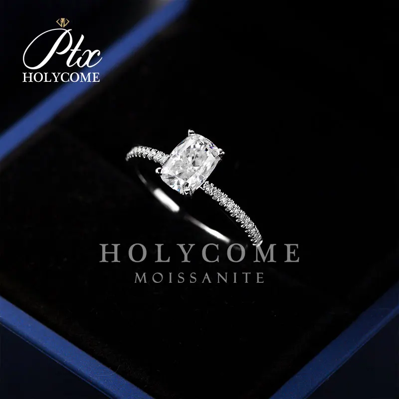 

2022 SUPER WHITE ICE CRUSHED CUSHION Moissanite Engagement Ring for Women Solitaire HOLYCOME Wedding Band Bride Anniversary