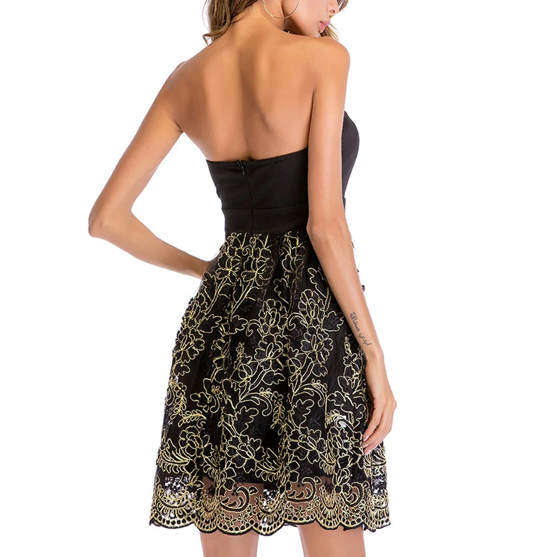 Мини-платье женское летнее кружевное без рукавов с высокой талией и открытой