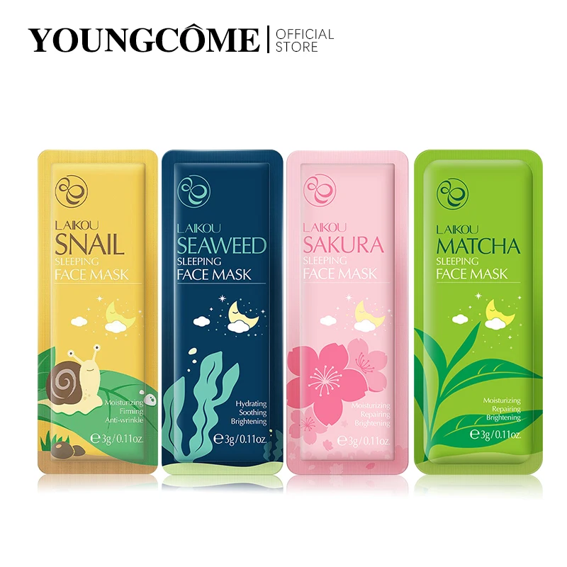 

Face Sleeping Mask Green Tea Repairing Cherry Blossom Moisturizing Seaweed Anti-aging Snail Oil-Control Essence Skin Care Beauty
