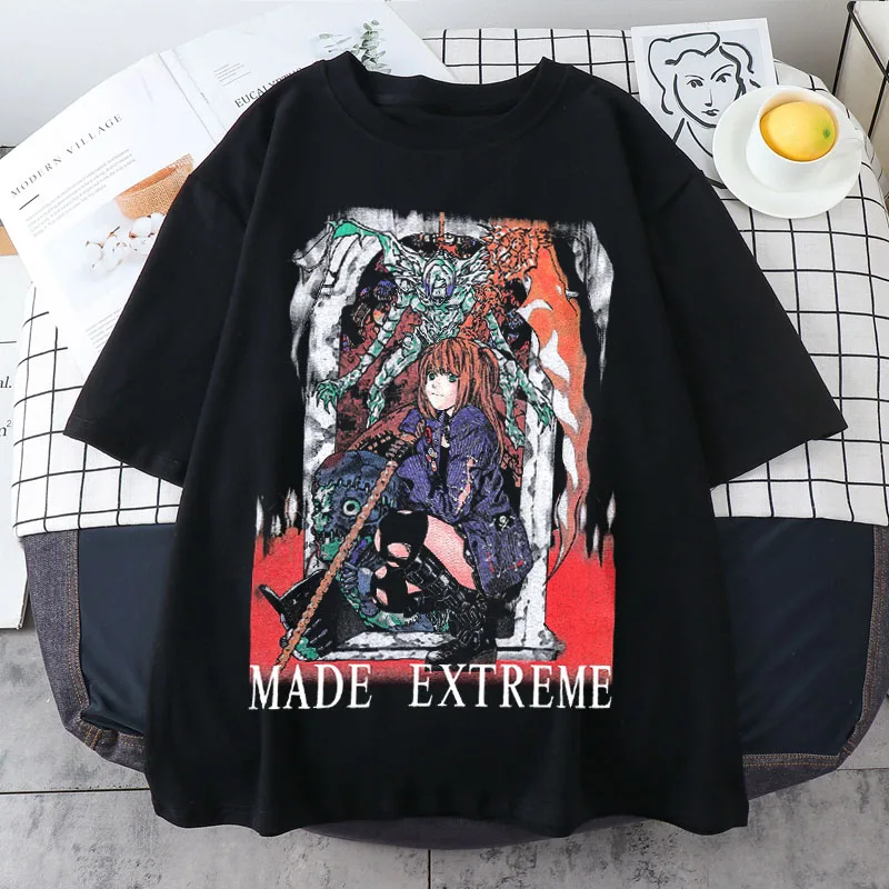 Summer Casual T-shirts Anime Death Note T Shirt Men/Women Harajuku Style Vintage Washed Oversized Tshirts Streetwear Funny Tops