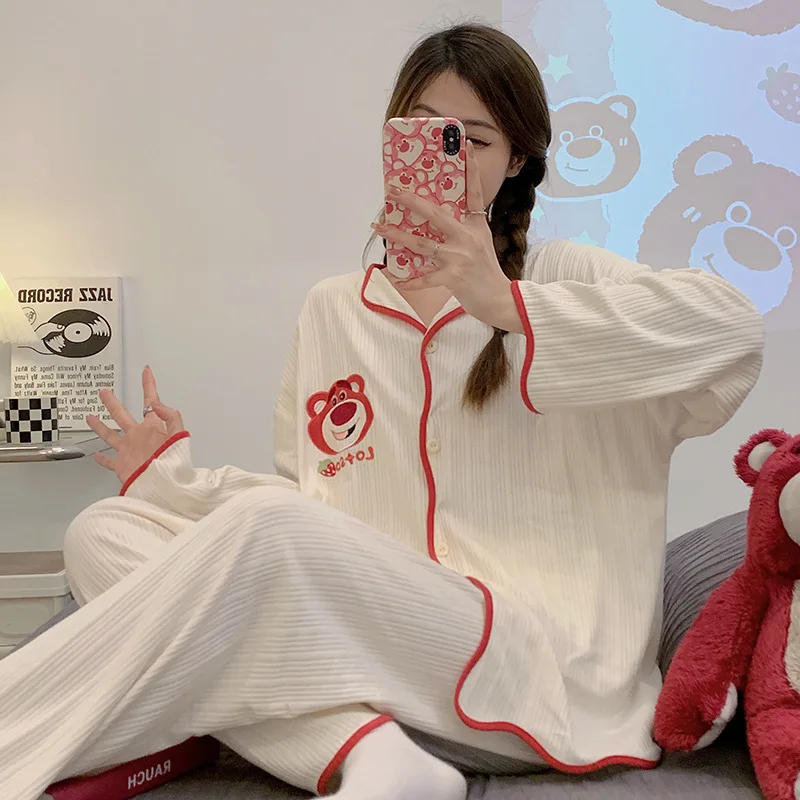 New Cotton Women Pajama Set High Quality Hot Selling Style Sleepwear Long Sleeve Cute Loungewear Large Size Women's Home Clothes