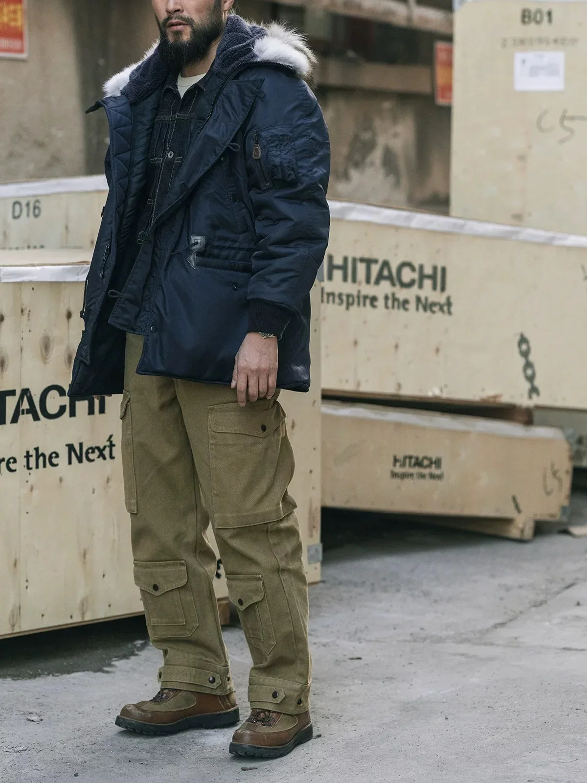 Мужская зимняя куртка-бомбер с воротником из натурального меха Bronson Type N-3A