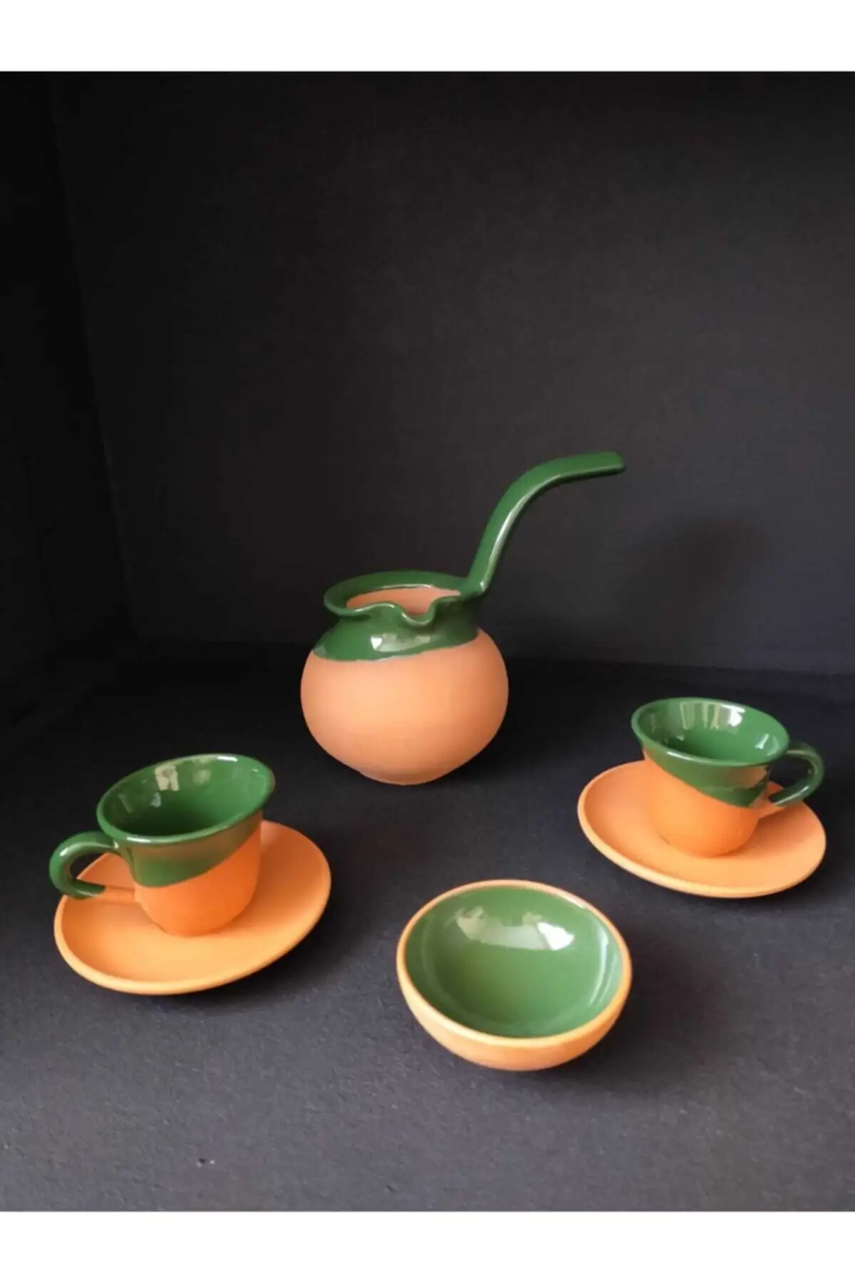 

Amazing Turkish Greek Arabic Coffee & Espresso Cup Set Pottery Soil Green Glazed Handmade 2 Psc. Turkish Coffee Cup Set
