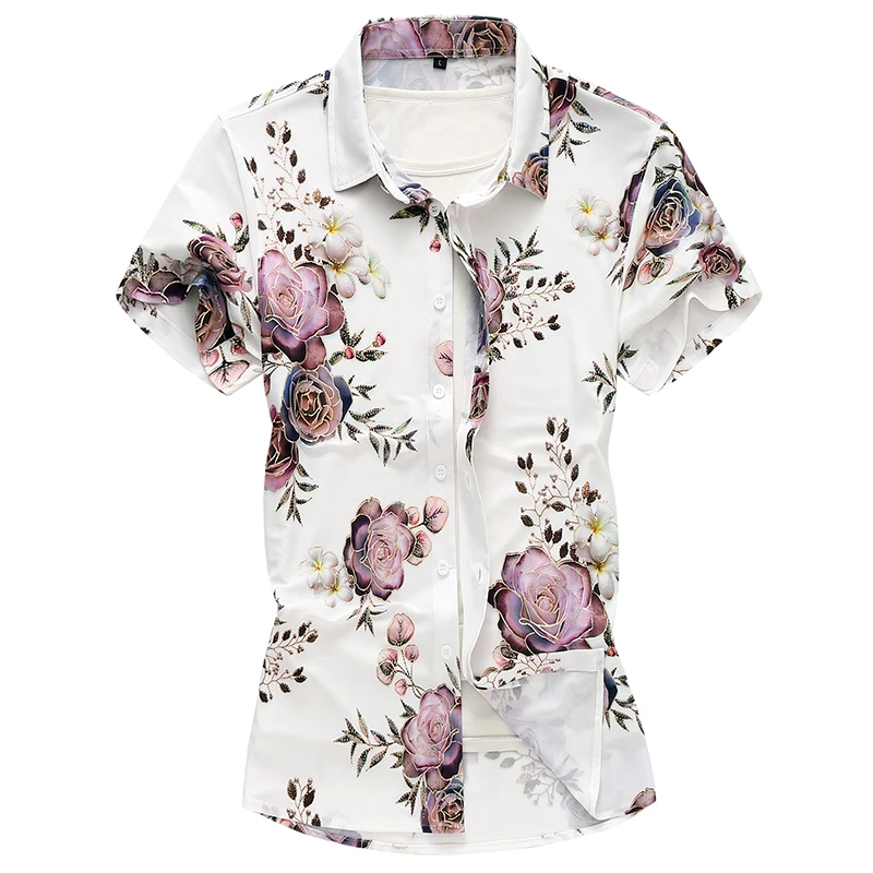 

45KG-120KG Summer Short Sleeve Casual Romantic Floral Print Hawaiian Shirt 5XL 6XL 7XL