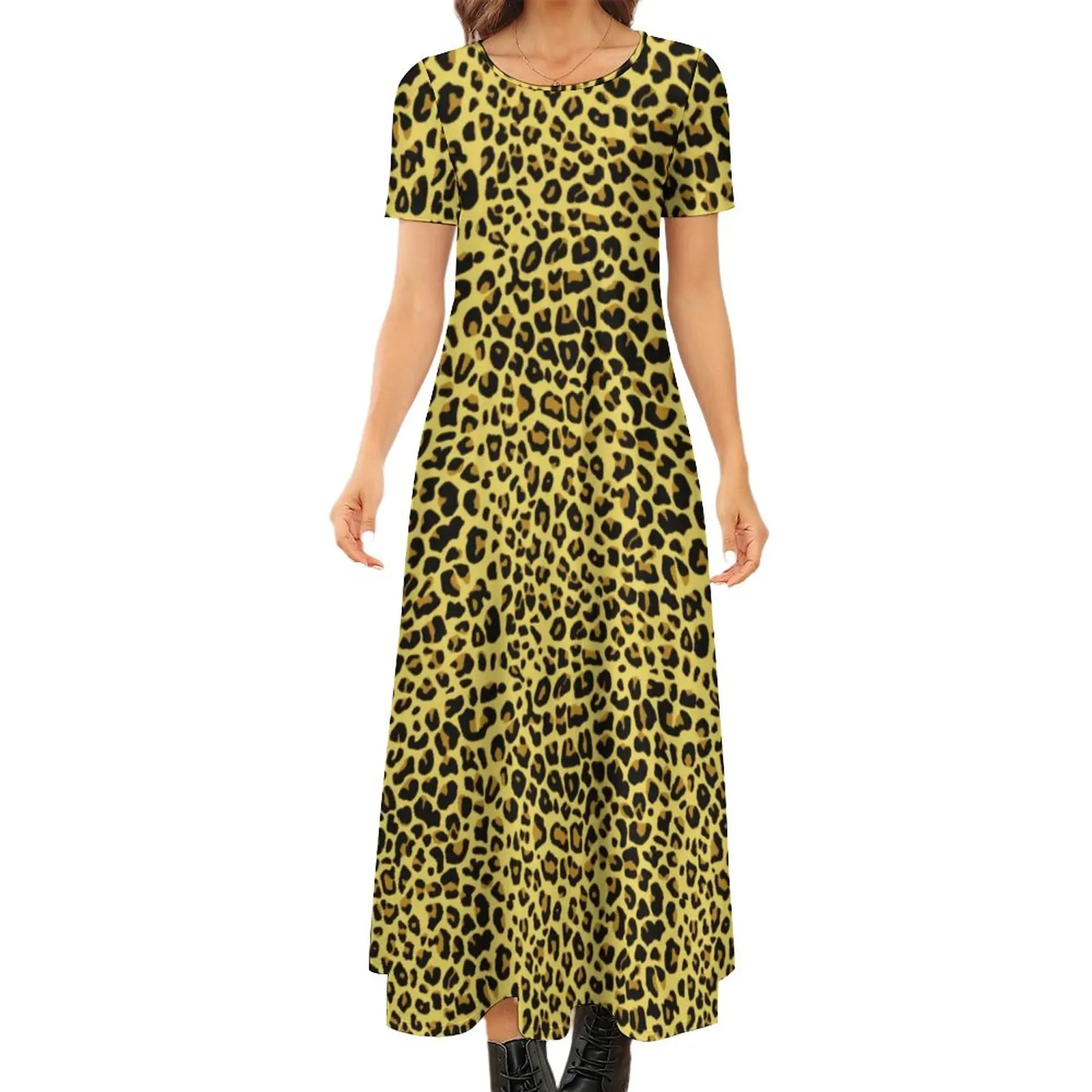 

Leopard Print Animal Dress Brown Spots Street Fashion Boho Beach Long Dresses Women Kawaii Maxi Dress Birthday Present