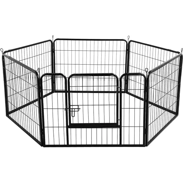 

24"H Heavy Duty Black Iron Dog Playpen, 6 Panels