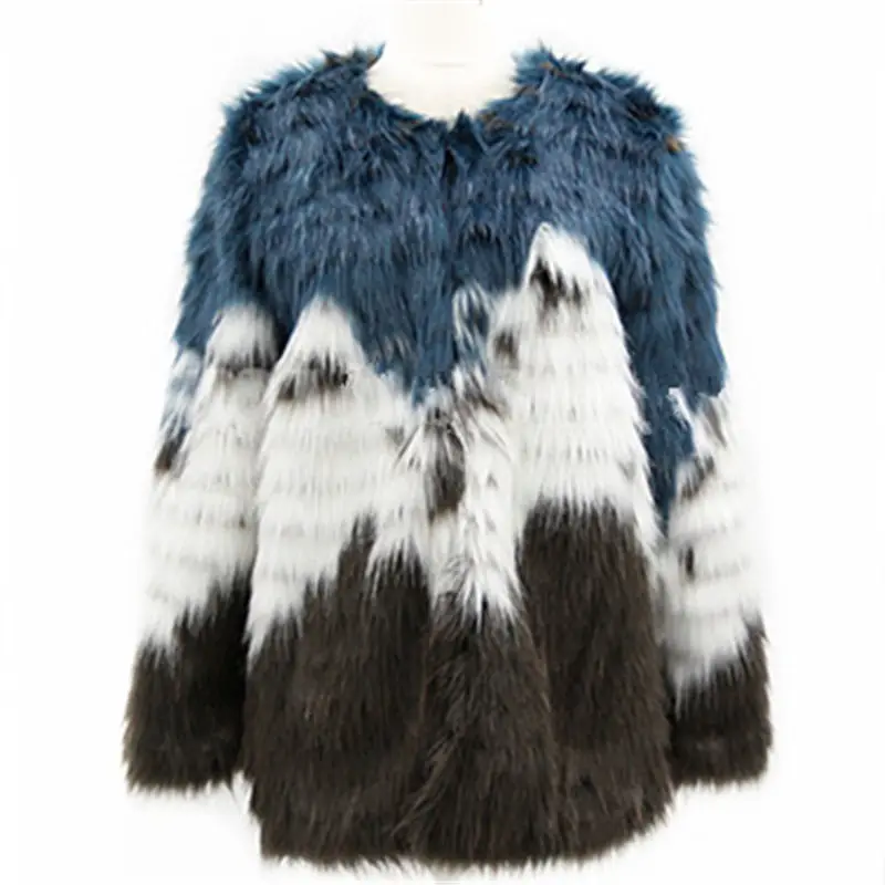 Women's Leather Fur Coat Winter Warm Fur Mid-Length Color Stitching Thickened Coat Artificial Furry Coat Faux Fur Coat