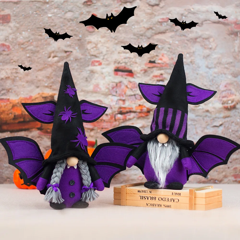 

Halloween Gnome with Bat Wing Spider Hat Cute Elf Doll Ornament Crafts for Home Festival Dining Table Tiered Tray Decor Gift Sup