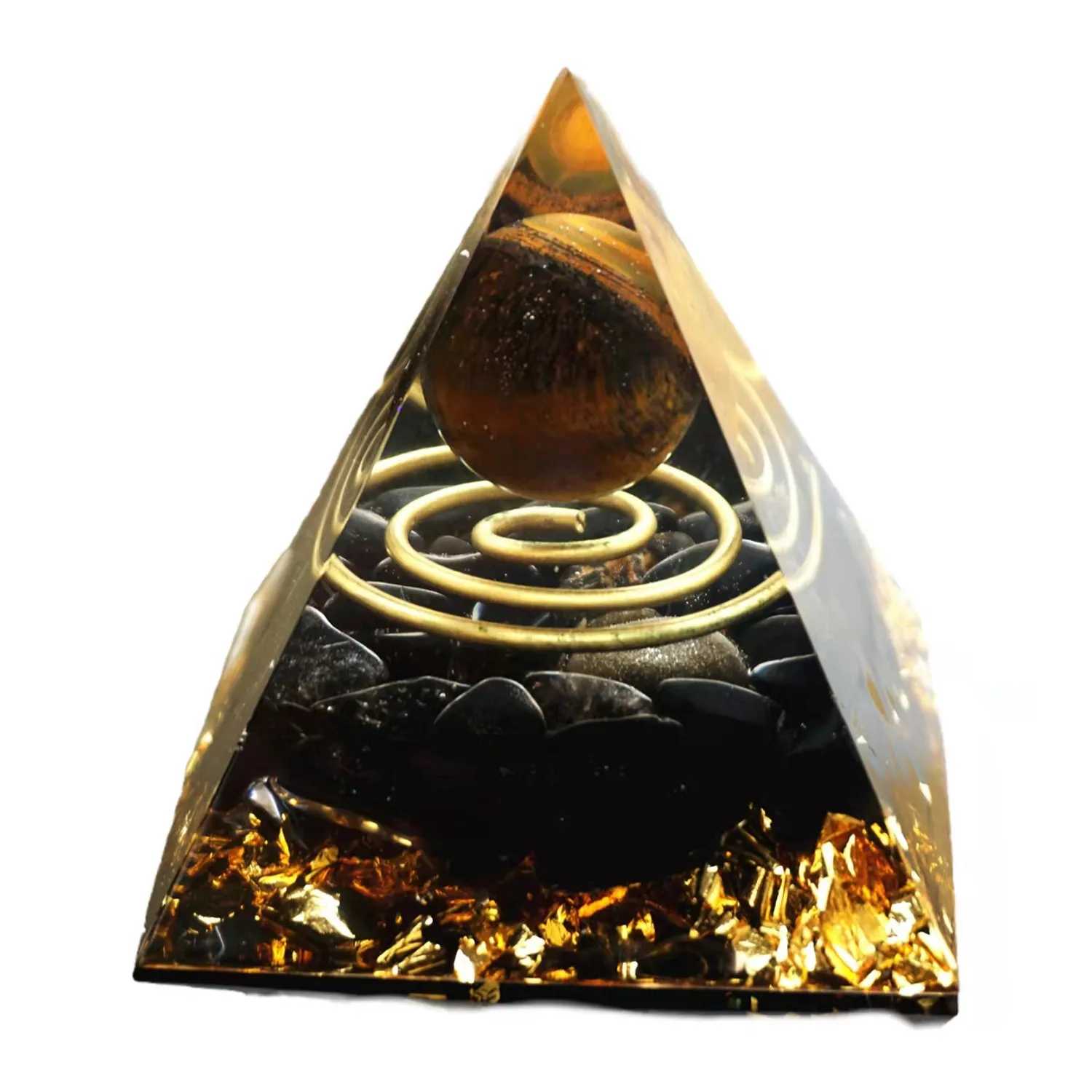 Handmade Tiger Eye Crystal Sphere Obsidian Orgone Pyramid 60mm Energy Healing EMF Protection Tool Orgonite Pyramide | Украшения и
