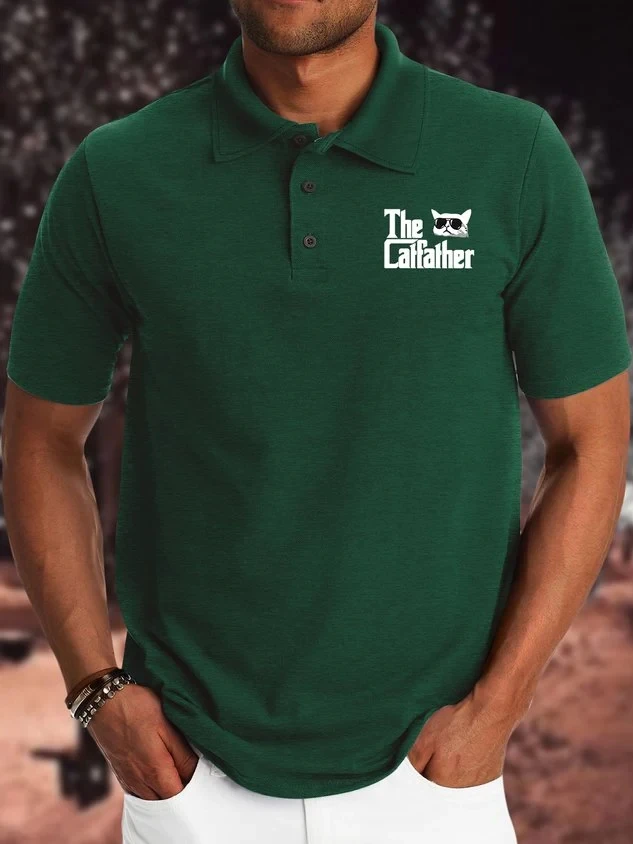 

Мужская гавайская рубашка-поло с забавным графическим принтом кошки