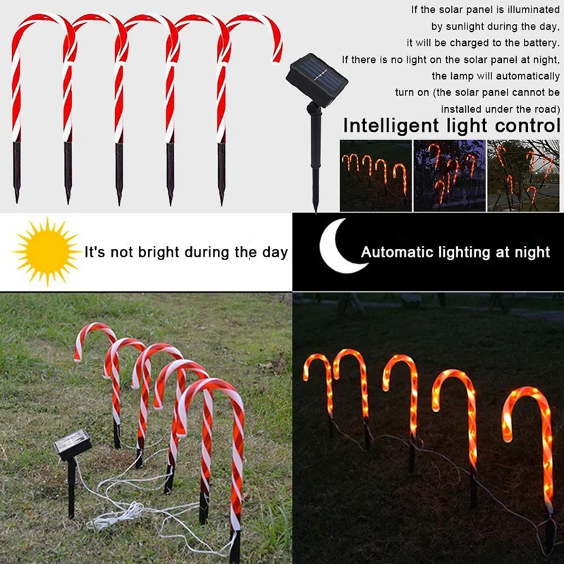

Christmas Cane Lights Solar Candy Cane Lights Pathway Markers Festival Cane Solar Outdoor Garden Decoration Lights