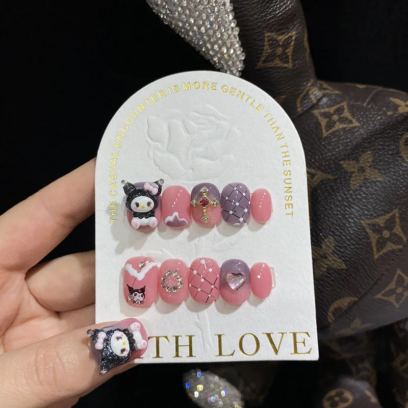 

Sanrio броня для ногтей ручной работы для маникюра Фантастическая Броня Kuromi Милая ученическая Девочка Сердце мультяшный короткий круг