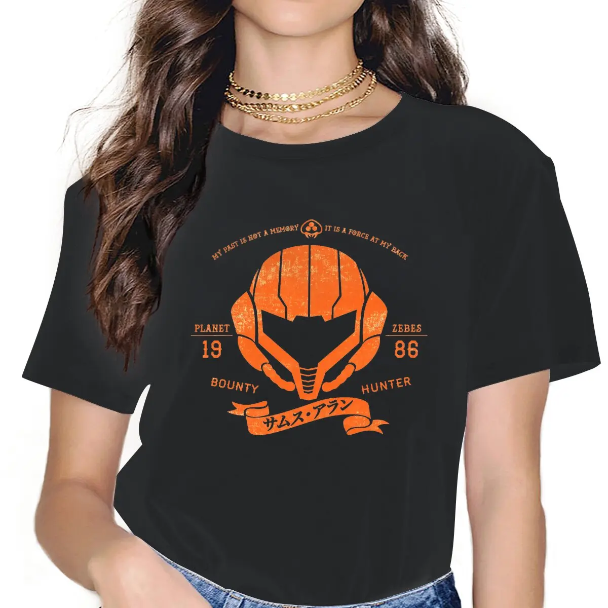 

Женские футболки Bounty Hunter Metroid Samus Aran Game, винтажная Женская одежда свободного покроя из хлопка