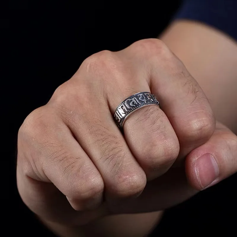 Мужское регулируемое кольцо из серебра S999 в стиле ретро